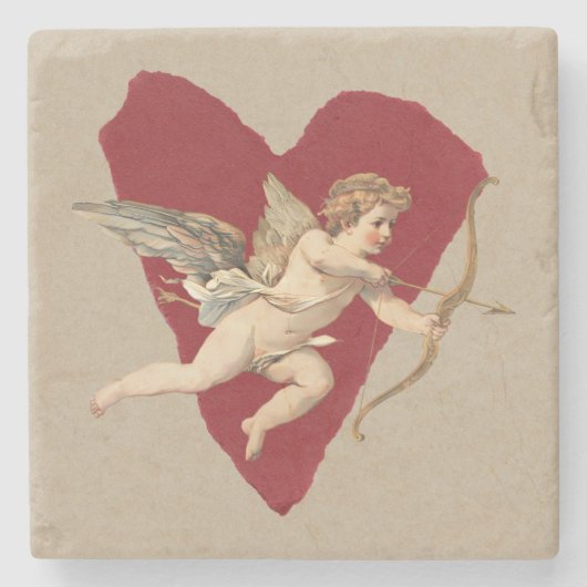 Bold Romance Classics Red Heart Angel Bow & Arrow  Stenen Onderzetter (Voorkant)