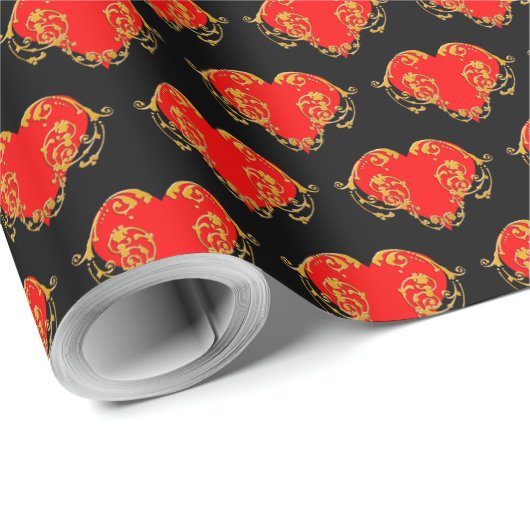 Bold Romantic Valentijn Red Gothic Heart Cadeaupapier (Rol Hoek)