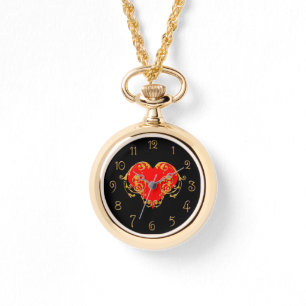 Bold Romantic Valentijn Red Gothic Heart Horloge