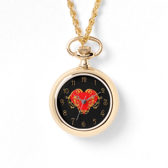 Bold Romantic Valentijn Red Gothic Heart Horloge (Voorkant)