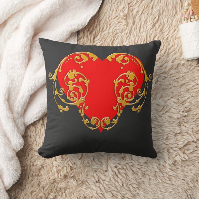 Bold Romantic Valentijn Red Gothic Heart Kussen (Deken)