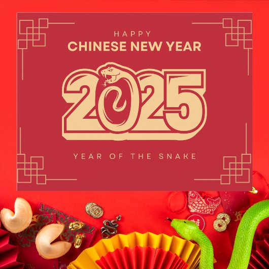 Bold Rood en Goud Chinees Nieuwjaar 2025 Slang Briefkaart