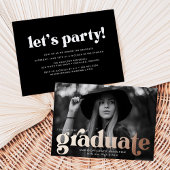 Bold Roos Gold Typography Graduparty Folie Uitnodiging