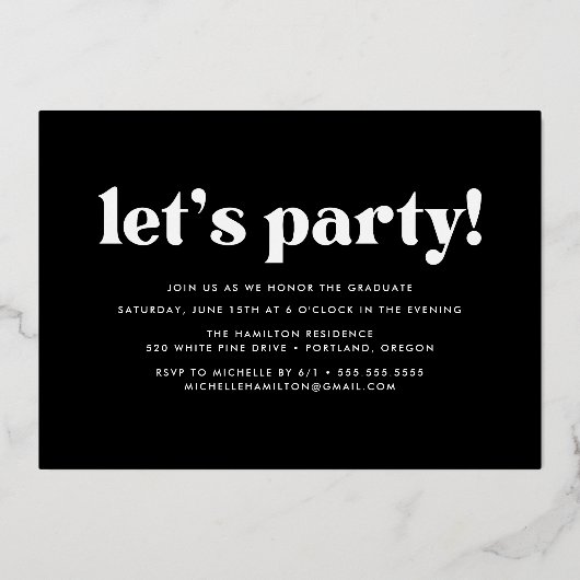 Bold Roos Gold Typography Graduparty Folie Uitnodiging (Achterkant)