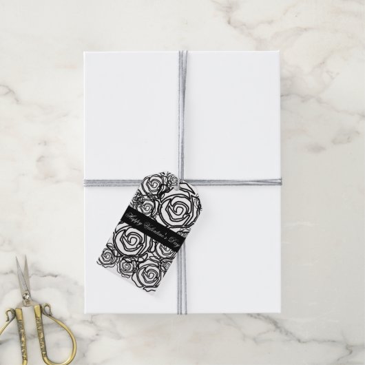 'Bold Roos Valentijn' (b/w) Gift Label Cadeaulabel (Met Touw)