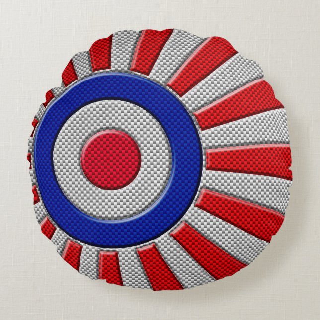 Bold Roundel Sunburst Design in koolstofvezelstijl Rond Kussen (Voorkant)