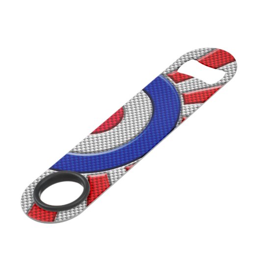 Bold Roundel Sunburst Design in koolstofvezelstijl Speed Flessenopener (Achterkant Gekanteld)