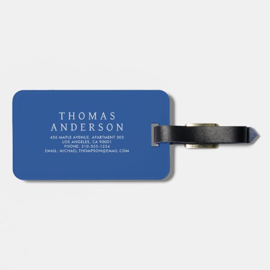 Bold Royal Blue typography Personalized Name Bagagelabel (Achterkant horizontaal)