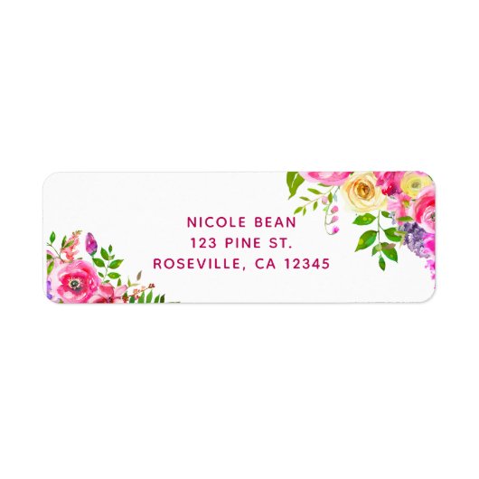 Bold roze lente botanische bruiloft van Bright Flo Etiket (Voorkant)