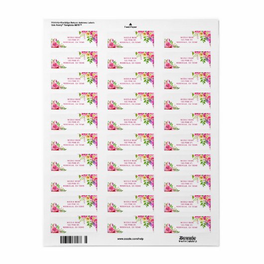 Bold roze lente botanische bruiloft van Bright Flo Etiket (Full Sheet)