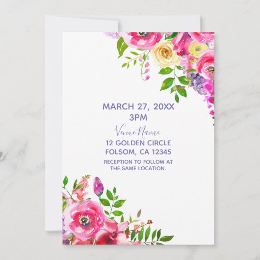 Bold roze lente botanische bruiloft van Bright Flo Kaart (Achterkant)