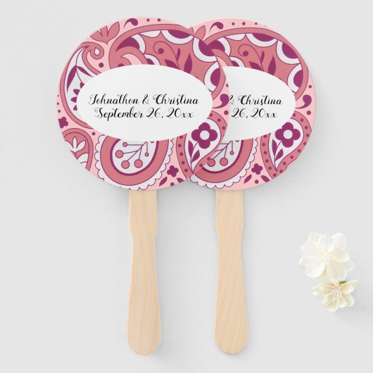 Bold roze witte pasteitscheur laat de ovaal vallen handwaaier (Voorkant en achterkant)