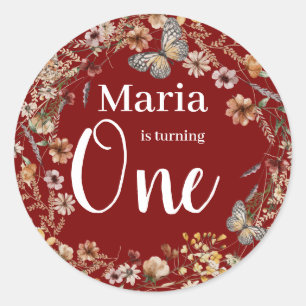 Bold Rustic Wildflower Bloemen Baby Verjaardag Ronde Sticker