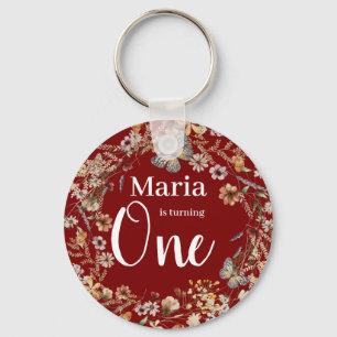 Bold Rustic Wildflower Bloemen Baby Verjaardag Sleutelhanger