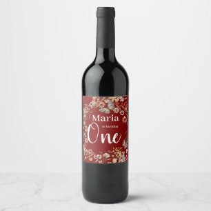Bold Rustic Wildflower Bloemen Baby Verjaardag Wijn Etiket