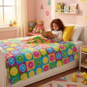 Bold S Initial Citrus Squares Vibrant Fleece Deken