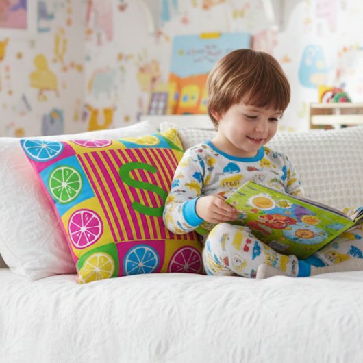 Bold S Initial Citrus Squares Vibrant Kussen