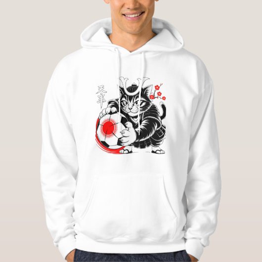 Bold Samurai Cat Soccer - Stylish Kawaii Fan Gear! Hoodie (Voorkant)