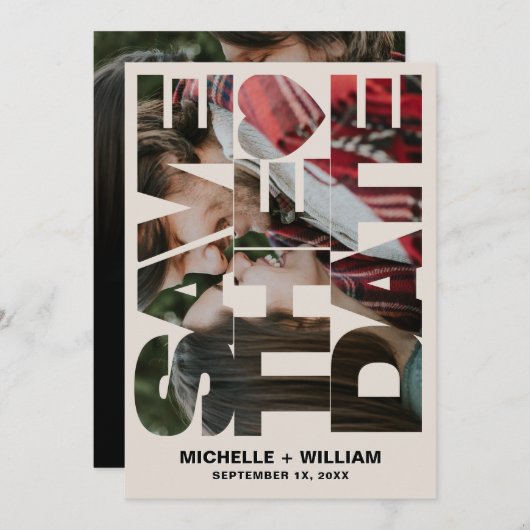 Bold Save the Date Photo Frame Sand Wedding Kaart (Voorkant / Achterkant)