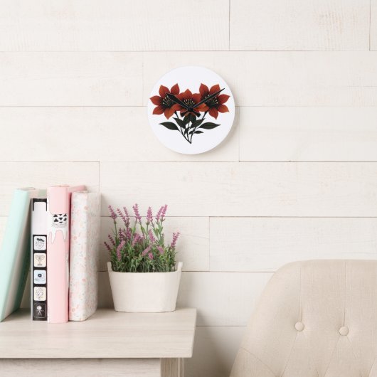 Bold Scarlet Blooms Ronde Klok (Leeskamer)