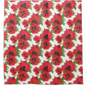 Bold Scarlet Oriental Poppies Pattern on White Douchegordijn (Voorkant)