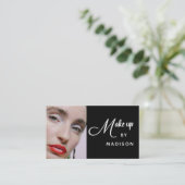Bold Script Black and White Photo Makeup Visitekaartje (Staand voorkant)
