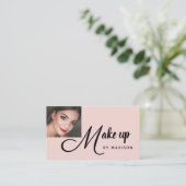 Bold Script Blush Pink Photo Makeup Business Card Visitekaartje (Staand voorkant)