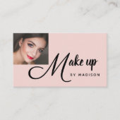 Bold Script Blush Pink Photo Makeup Business Card Visitekaartje (Voorkant)