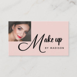 Bold Script Blush Pink Photo Makeup Business Card Visitekaartje