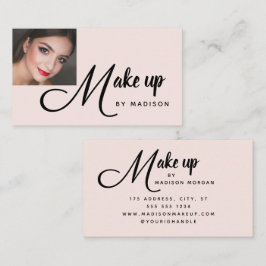 Bold Script Blush Pink Photo Makeup Business Card Visitekaartje