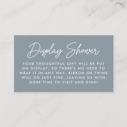 Bold Script Dusty Blue Baby Shower Display Shower Informatiekaartje (Voorkant)