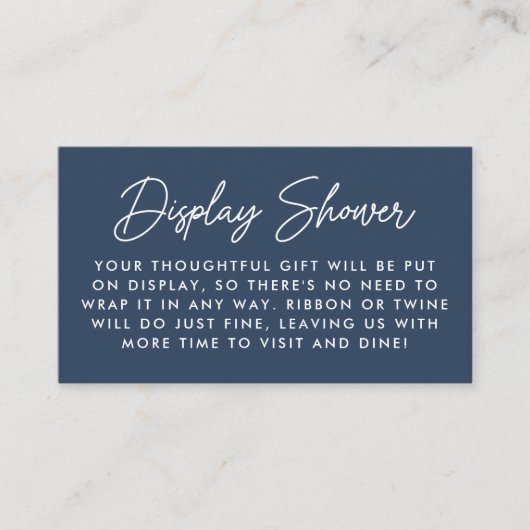 Bold Script Navy Baby Shower Display Shower Informatiekaartje (Voorkant)