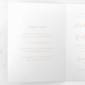 Bold Script Peach Elegant Wedding Drieluik Uitnodiging (Binnenzijde eerst)