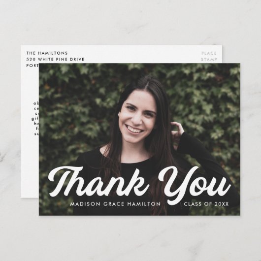 Bold Script Photo Afstuderen - Hartelijk dank Briefkaart (Voorkant / Achterkant)