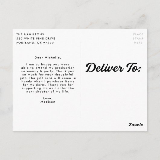 Bold Script Photo Afstuderen - Hartelijk dank Briefkaart (Achterkant)