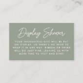 Bold Script Sage Green Baby Shower Display Shower Informatiekaartje (Voorkant)