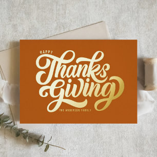 Bold Script Sinaasappel Happy Thanksgivin Folie Feestdagenkaart