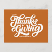 Bold Script Sinaasappel Happy Thanksgiving Feestdagenkaart (Voorkant)