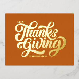 Bold Script Sinaasappel Happy Thanksgiving Folie Feestdagen Briefkaart