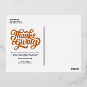 Bold Script Sinaasappel Happy Thanksgiving Folie Feestdagen Briefkaart (Achterkant)