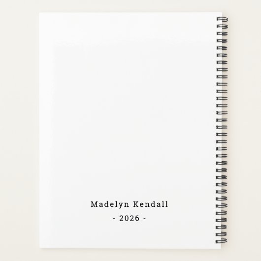 Bold Script Typography Black & White Custom Name Planner (Achterkant)