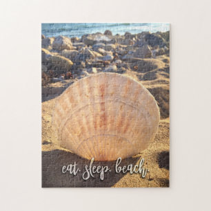 Bold Seashell Foto Stijlvol Eat Sleep Beach Script Legpuzzel