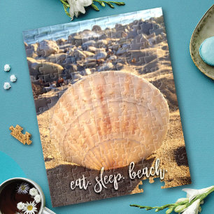 Bold Seashell Foto Stijlvol Eat Sleep Beach Script Legpuzzel