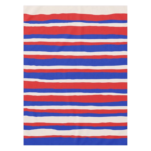 Bold Serrate Stripe Patroon Bright Blue Red Cream Tafelkleed (Voorkant)