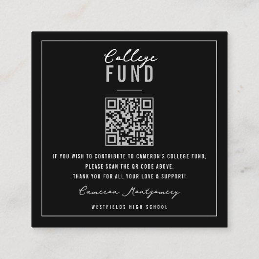 Bold Silver AFSTUDEERDER Stijlvol Afstuderen Colle Informatiekaartje (Achterkant)