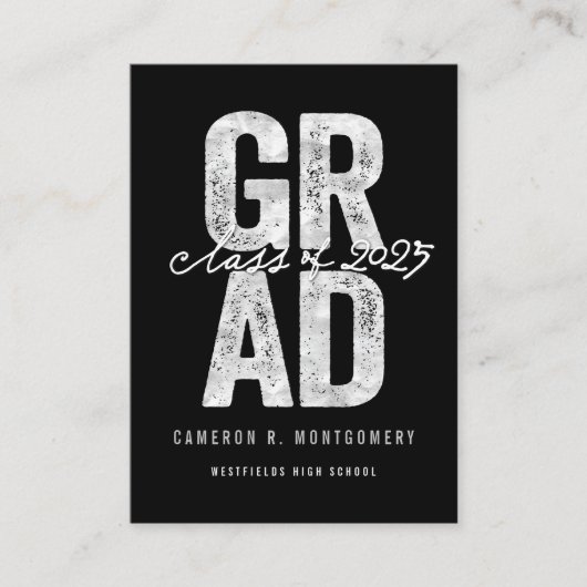 Bold Silver AFSTUDEERDER Stijlvolle Graduation Par Informatiekaartje (Voorkant)