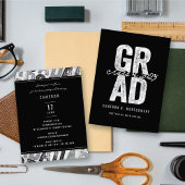 Bold Silver AFSTUDEERDER Stijlvolle Graduation Par Informatiekaartje