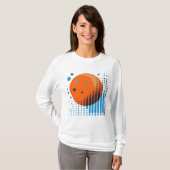 Bold Sinaasappel Circle & Fading Blue Dot Grid Dam T-shirt (Voorkant volledig)