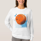 Bold Sinaasappel Circle & Fading Blue Dot Grid Dam T-shirt (Voorkant)