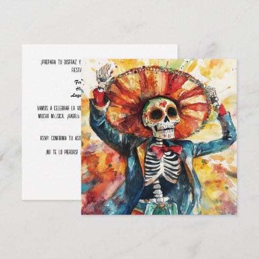 Bold Skeleton Art Day van de doden Kaart (Voorkant / Achterkant)